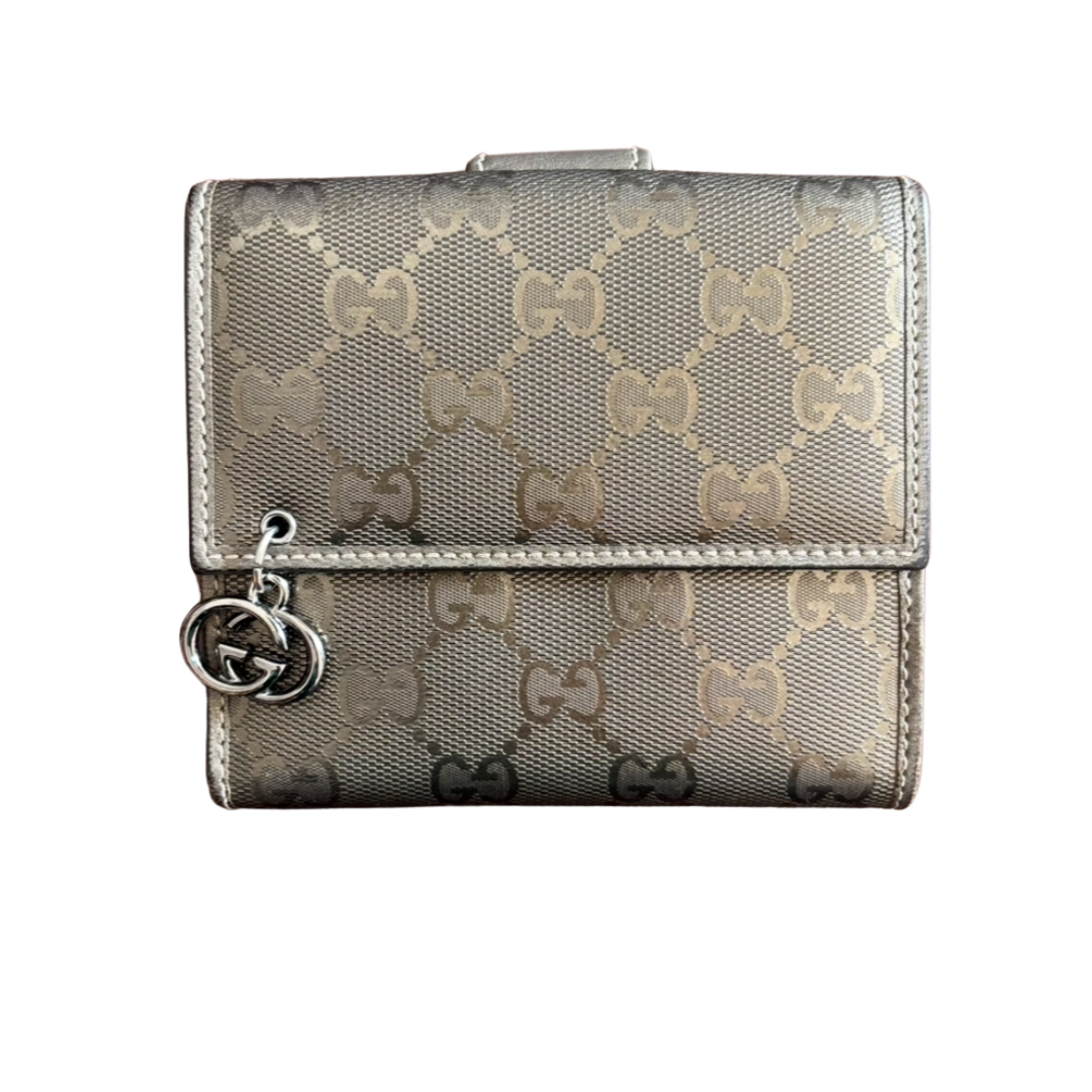 Gucci Silver GG Imprime Canvas French Wallet