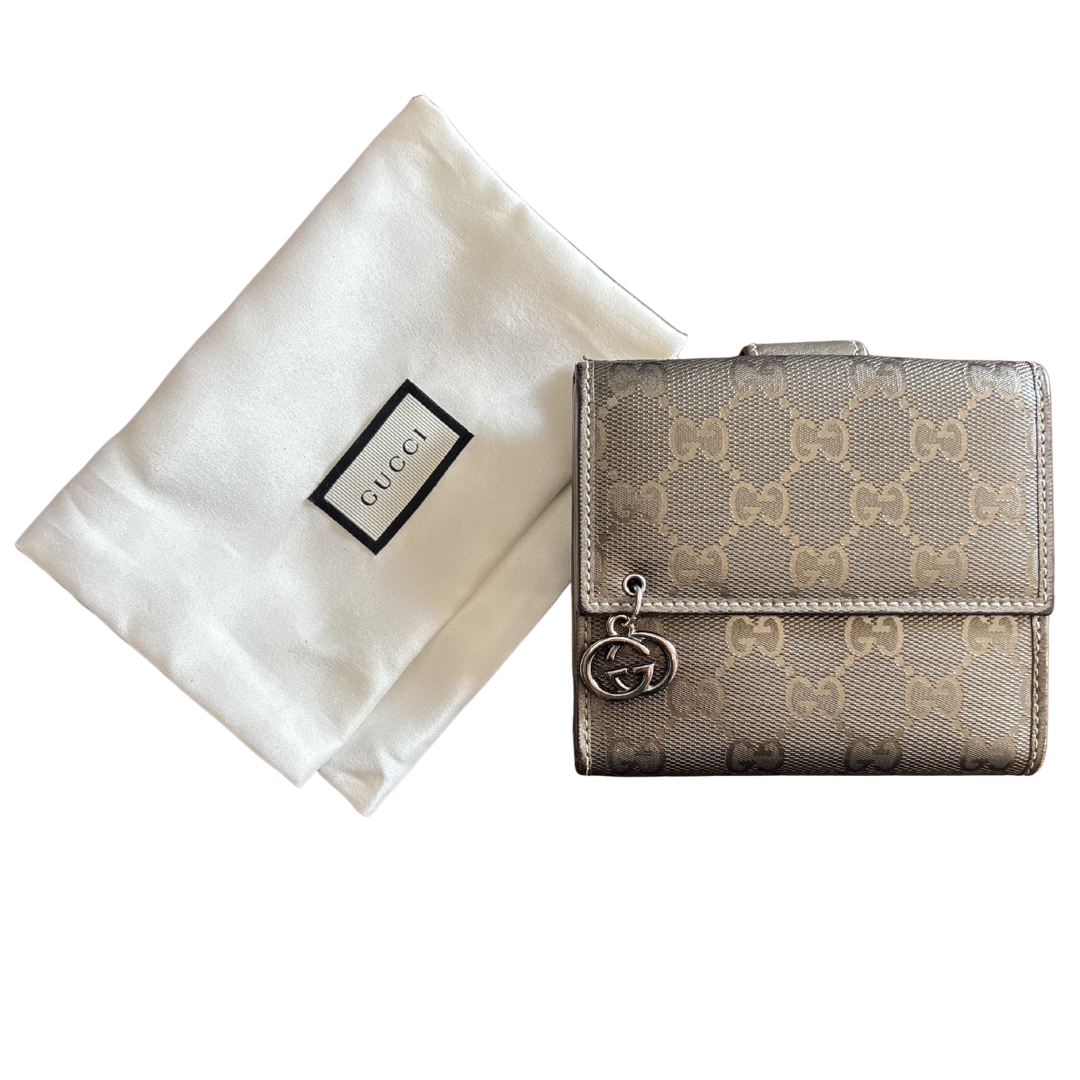 Gucci Silver GG Imprime Canvas French Wallet