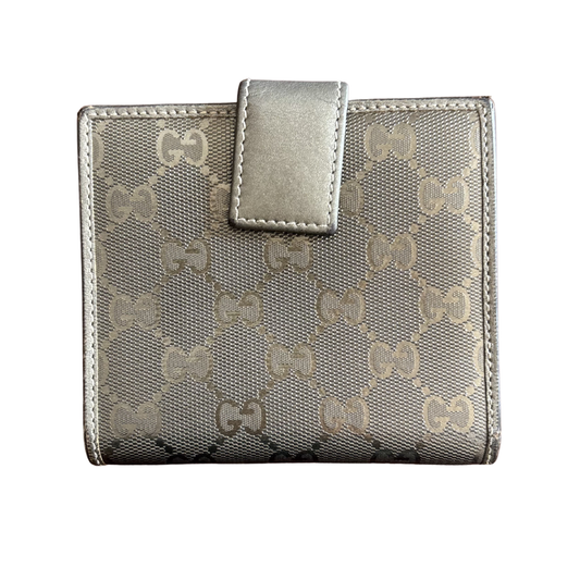 Gucci Silver GG Imprime Canvas French Wallet