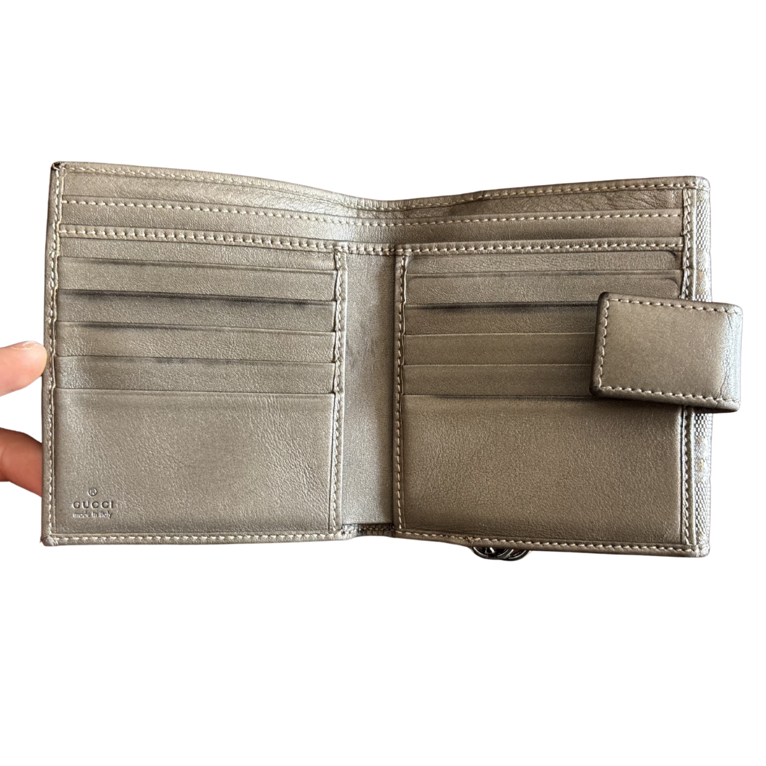Gucci Silver GG Imprime Canvas French Wallet