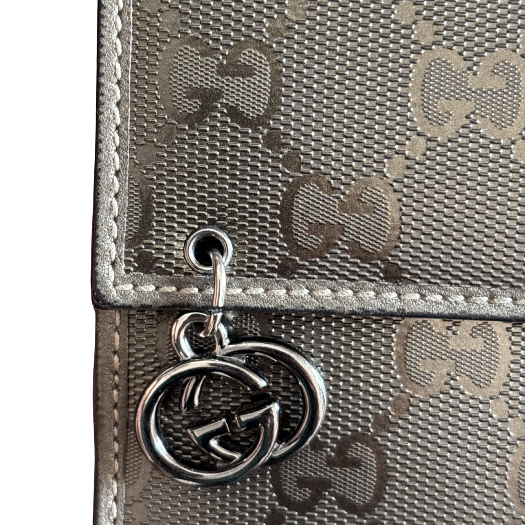 Gucci Silver GG Imprime Canvas French Wallet